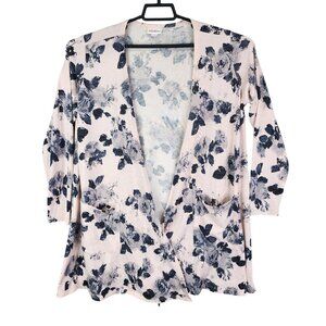 Womens Pink LuLaRoe Floral Print Open Front Cardigan w/ Pockets Size M